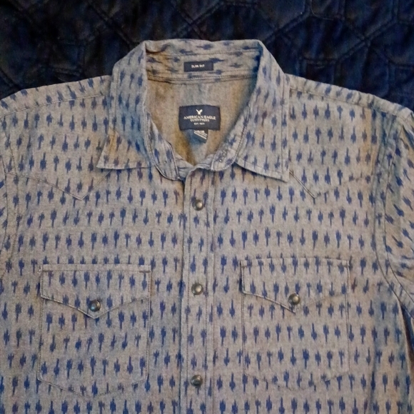 American Eagle Slim Fit Western Denin Snap Front Long Sleeve Shirt - Picture 1 of 11